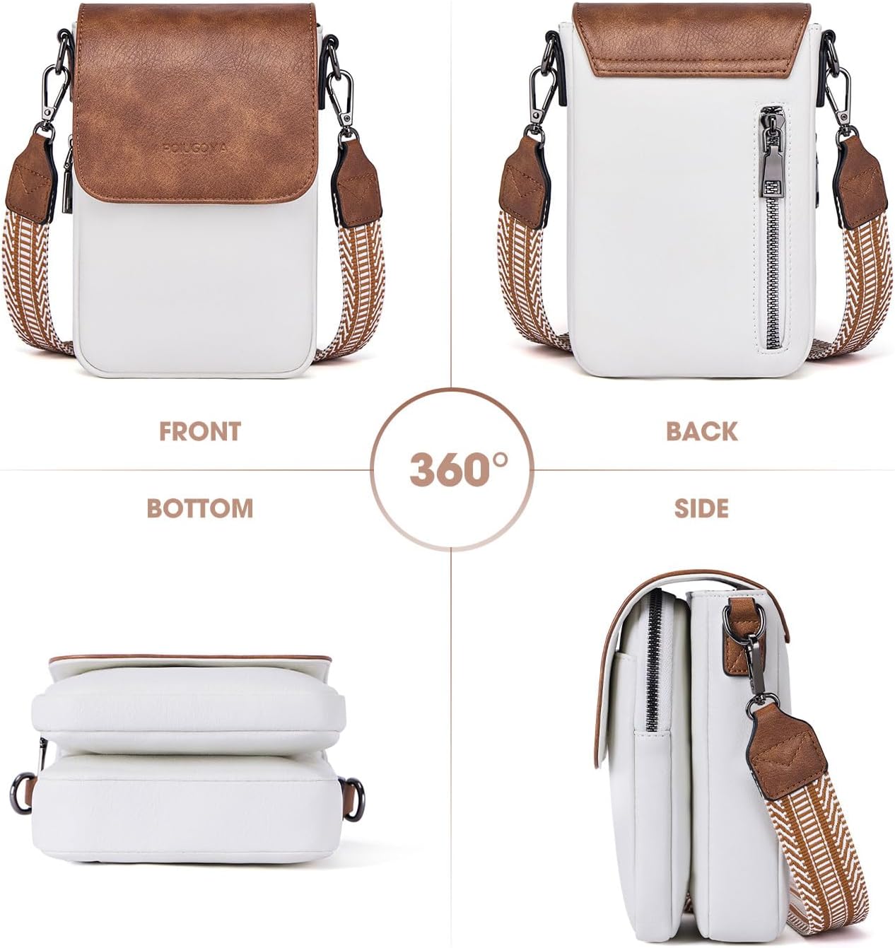 POIUGOYA Small Crossbody Bags for Women Trendy,Leather Triple Compartment Cell Phone Crossbody Wallet Purses with Card Slots | Small, Trendy, Triple Compartment, Cell Phone, with Card Slots, Small - Image 3