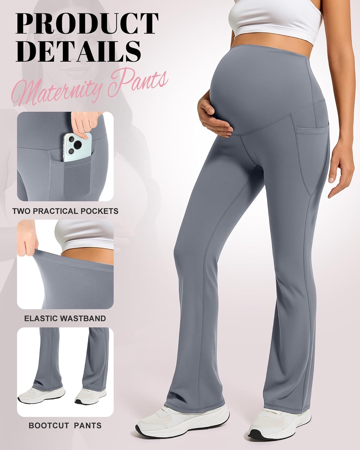 Coume 3 Pack Maternity Flare Leggings Dressy Pregnancy Maternity Pants over the Belly Work Pregnant Sweatpants with Pockets - Image 4