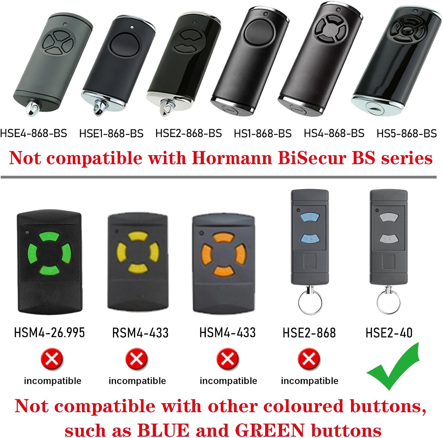 Incompatibility with Hormann BiSecur BS series and other colored buttons
