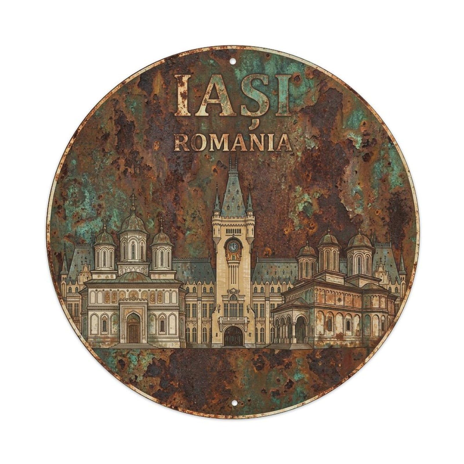Este 8X8inch Style Vintage Travel Romania Iasi Metal Tin Sign