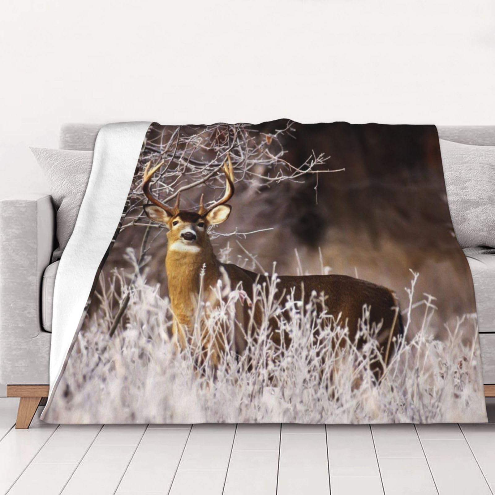 AUBKFELD Free Whitetail Deer Printed Flannel Blanket 150x125 CM, Soft & Warm Throw Blanket for Sofa/Couch/Bed/Car, Gifts for Audlts Women Men