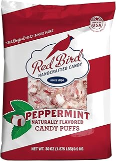 Red Bird Soft Peppermint Candy Puffs, Mints Individually Wrapped, Gluten-Free, Non-GMO Verified, Kosher, Allergen Free 30 oz Bag