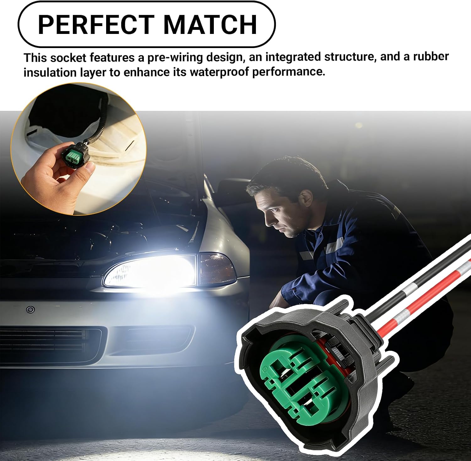 2PCS H8 H9 H11 880 881 Female Adapter Wire Connector, Light Bulb Socket, Car Fog Light Wiring Harness Retrofit Pigtail, Universal for Most Cars (Black)