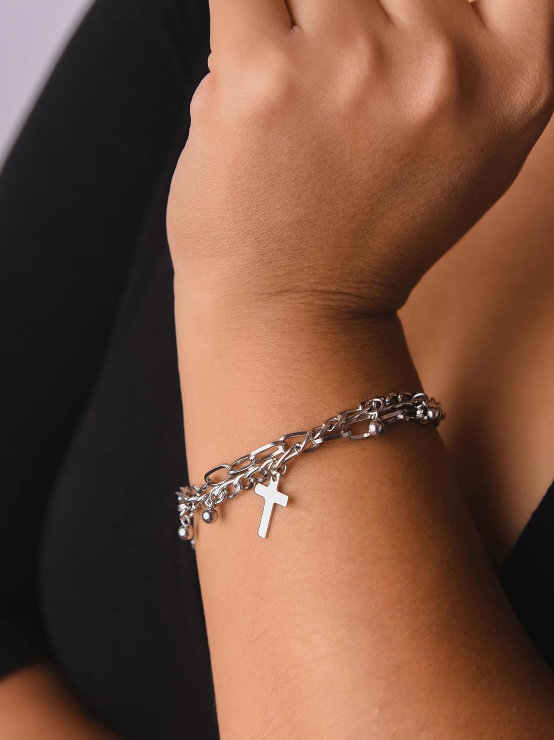 Sacina Y2k Aesthetic Cross Bracelet, Cross Y2k Grunge Bracelets, Silver-tone Charm Jewlery, Christmas New Year Jewelry Gift for Women - Image 4