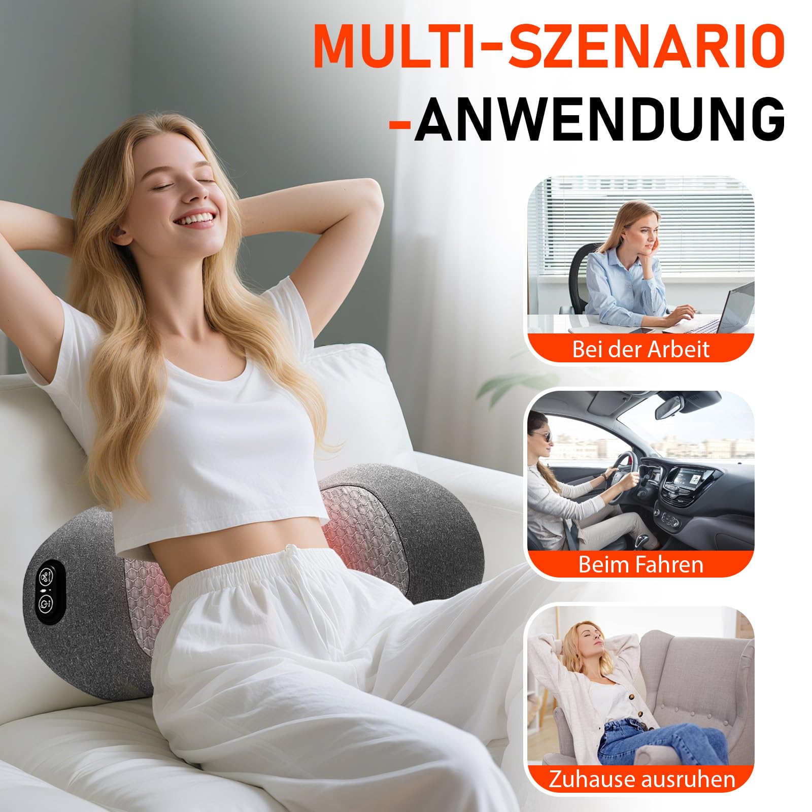 Masseur de dos 3 en 1, courbure dorée à 135°, traction vertébrale, chaleur thérapeutique et massage par vibration, vibration thérapeutique de la chaleur, soulage la sciatique, les douleurs dorsales