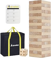 Aivalas Giant Timber Blocks Games, 57 Blocks Large Tower Outdoor Games - Includes Carry Bag and Scoreboard, Wood Stacking Yard Games Grows from 2FT to Over 4.2FT for Kids Adults Family