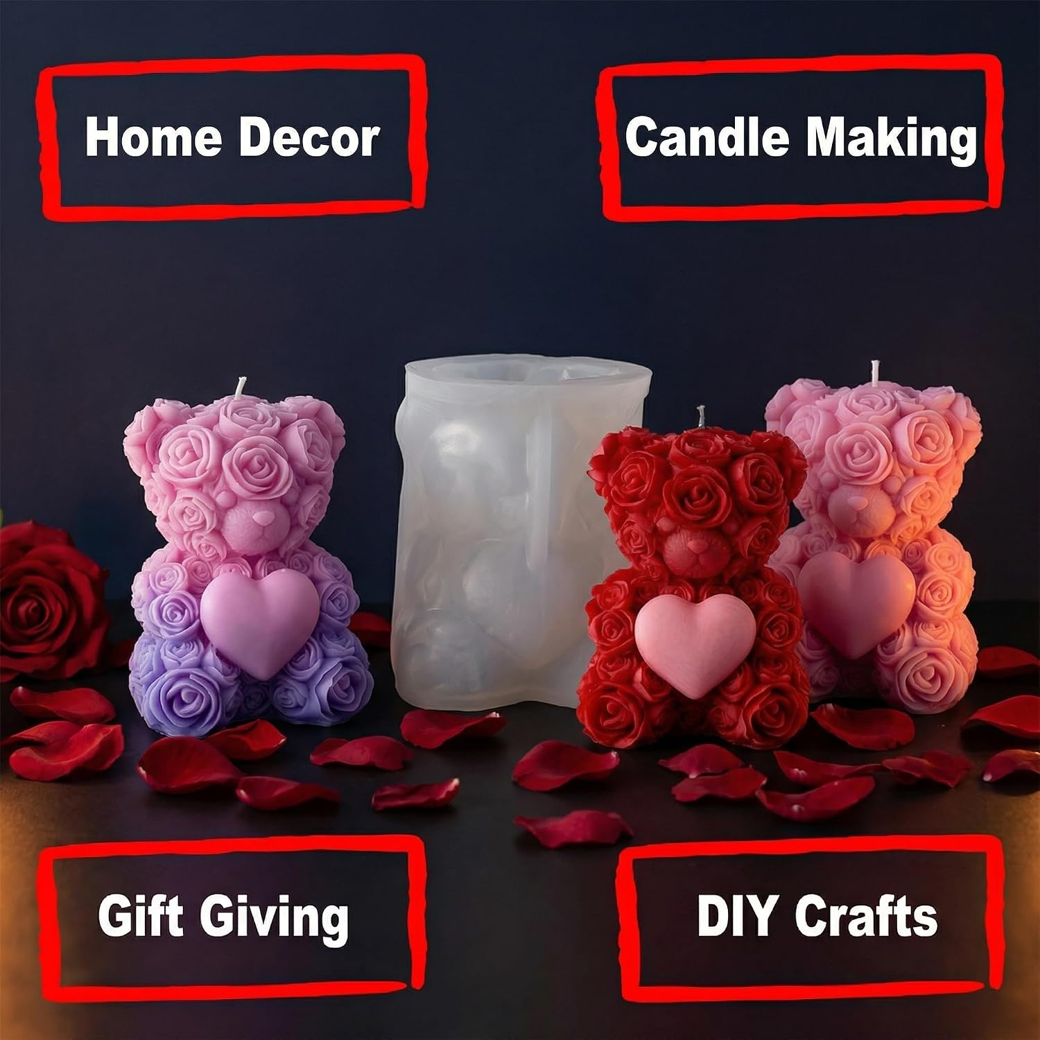 Bear Holding A Small Heart Silicone Candle Molds for Candle Making