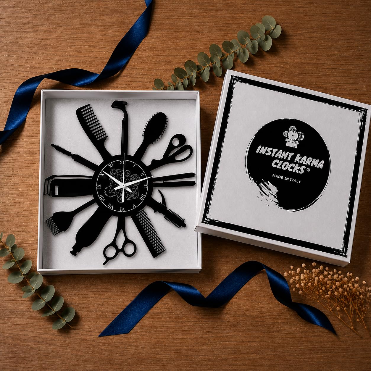 Reloj de Pared | Peluquería | Barbería | Motivos de Barber Shop (Negro B5)