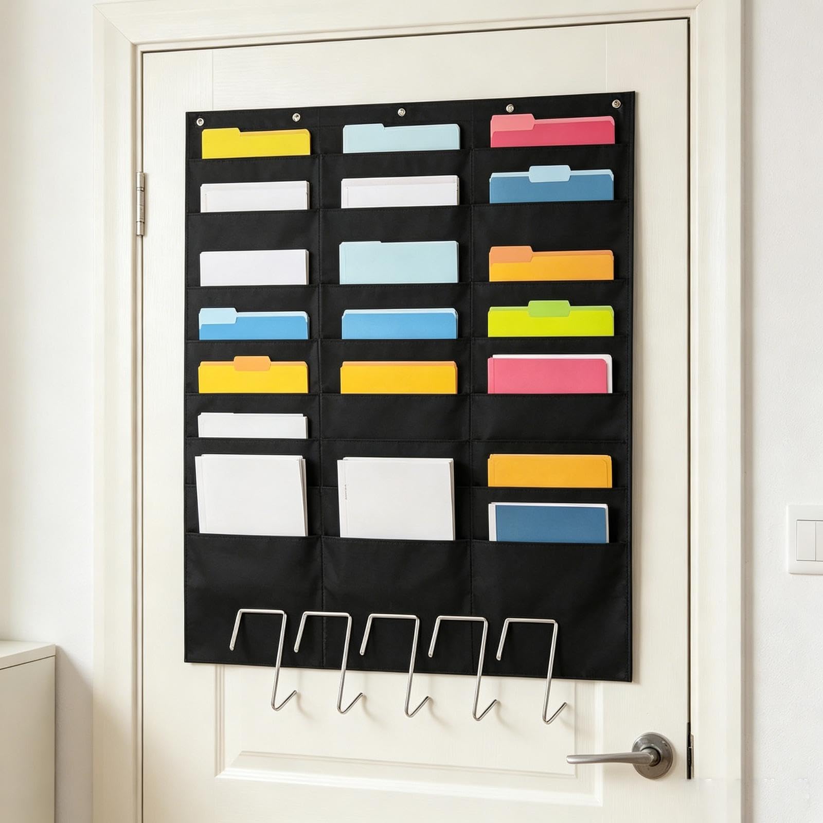 Pocket Chart Porta Documenti Appendibile con 30 Tasche Cartella da Parete Organizzatore Tessuto Oxford Porta Lettere Verticale Funzione di