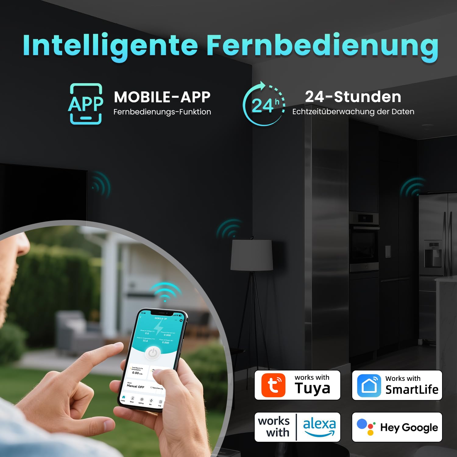 TONGOU WIFI FI-Schutzschalter RCBO 2P 63A 30mA Fi-schutzschalter Leitungsschutzschalter Tipo A para el hogar y enchufes, Icu10kA, montaje DIN, control remoto inteligente