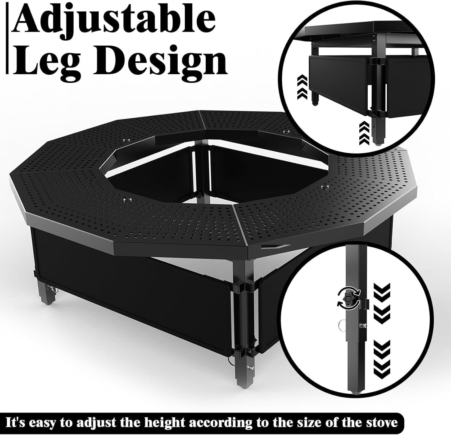 Fire Pit Surround Tabletop and Fire Pit Table Square Use for Solo Stove Bonfire Ranger 2.0 and Mesa, Thick Metal for Indoor Outdoor Use, Thick Metal Black