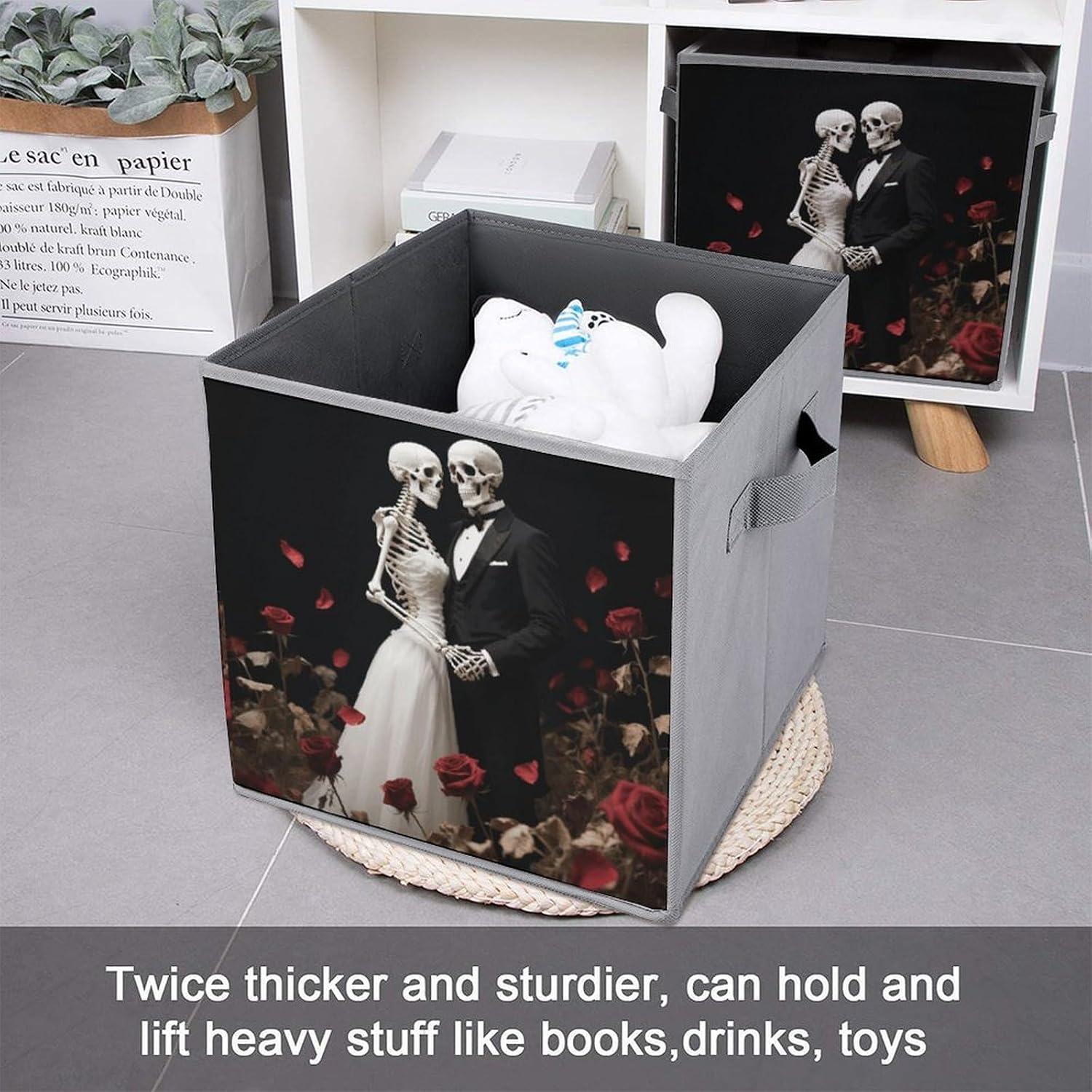 Lovers Skull Storage Cubes Set of 6 Storage Bins with Handles Collapsible Storage Basket Fabric Storage Box for Shelves Large Closet Shelf Organizer for Organization 11 Inch