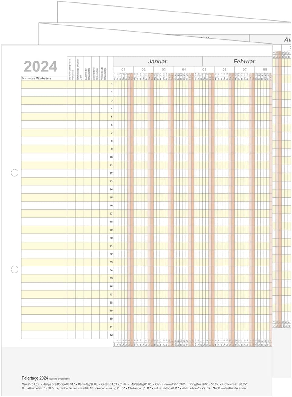  Abwischbarer Urlaubsplaner Mitarbeiter 2024 A1+ [Rainbow] für 20 Illustration 