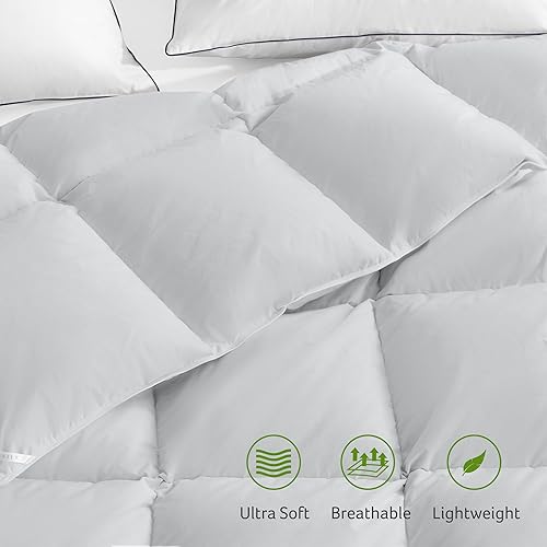 Miniatura 3 de Edredón de plumas tamaño Queen, ultra suave, relleno de edredón de plumón de alta calidad, para todas las estaciones, calidez media de 90 x 90