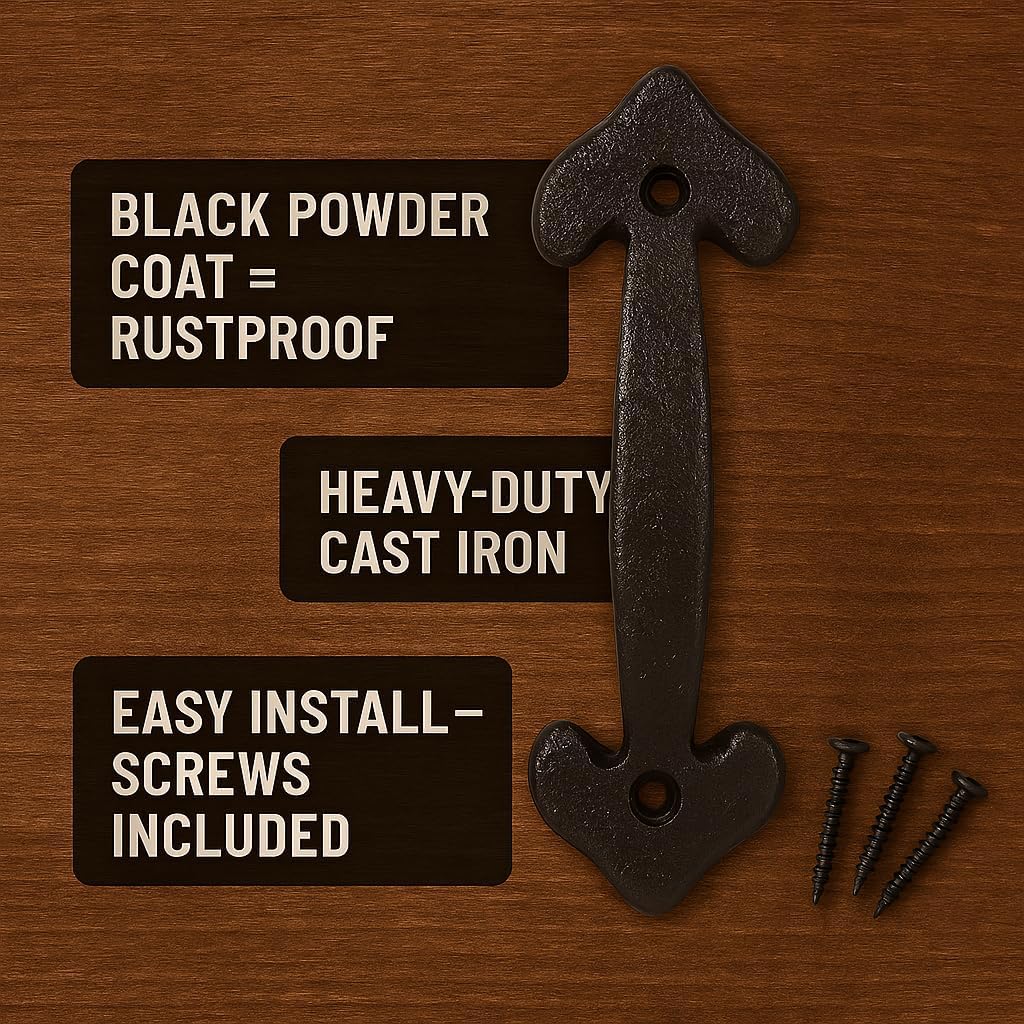 2-Pack 7 Inch Heart Barn Door Handle - Black Cast Iron Pull for Sliding Doors, Gates, Sheds, Fences, Closets - Indoor Outdoor Farmhouse Hardware