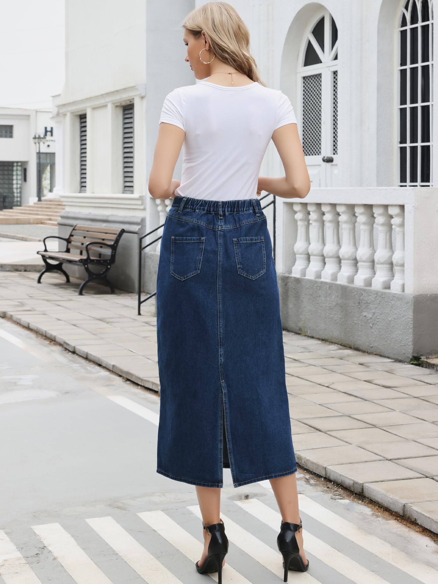 Allegra K Damen Figurbetont Jeansrock Lang