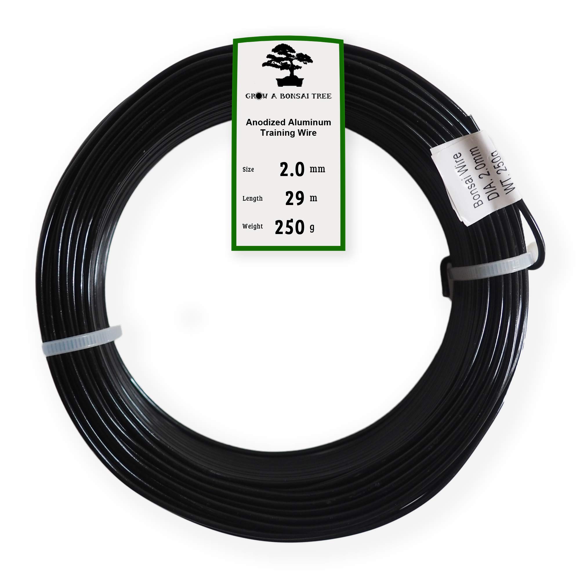 Grow A Bonsai Tree Anodized Aluminium 2.0mm Bonsai Training Wire 250g Large Roll (95 Feet) - Choose Your Size and Color - (2.0mm, Black)