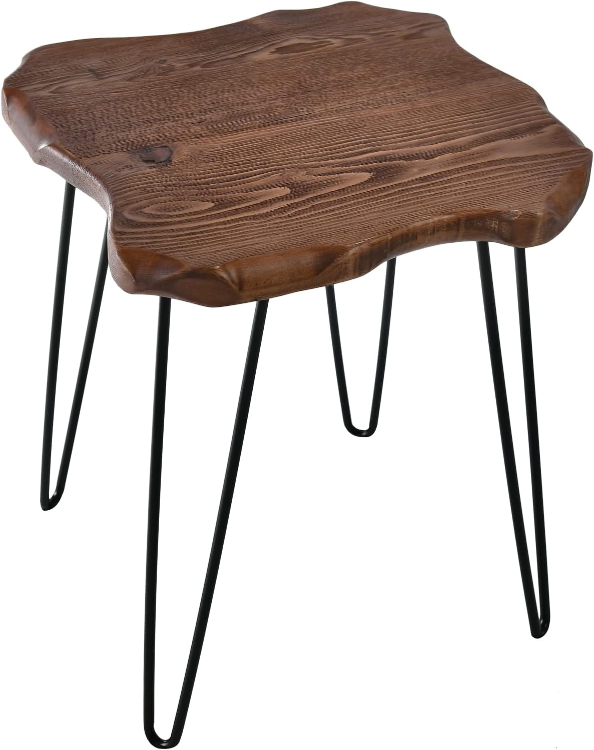 WELLAND Natural Edge End Table, Rustic Live Edge Side Table with 4 Hairpin Legs