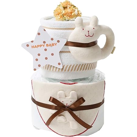 Amazon 今治タオル Imabari Towel 出産祝い 日本製 オーガニック 2段 おむつケーキ シフィール パンパースs ベージュ 18 18 38 おむつケーキ ベビー マタニティ 通販