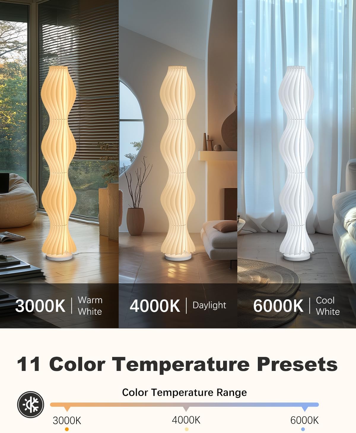 TACAHE Wave Skirt Floor Lamp - 3 Color Temp & Dimmable - Column Standing Floor Lamp with Foot Switch & Remote - 21 Sheets Lampshade - Modern Ambient Light for Living Room - 30W - 66"