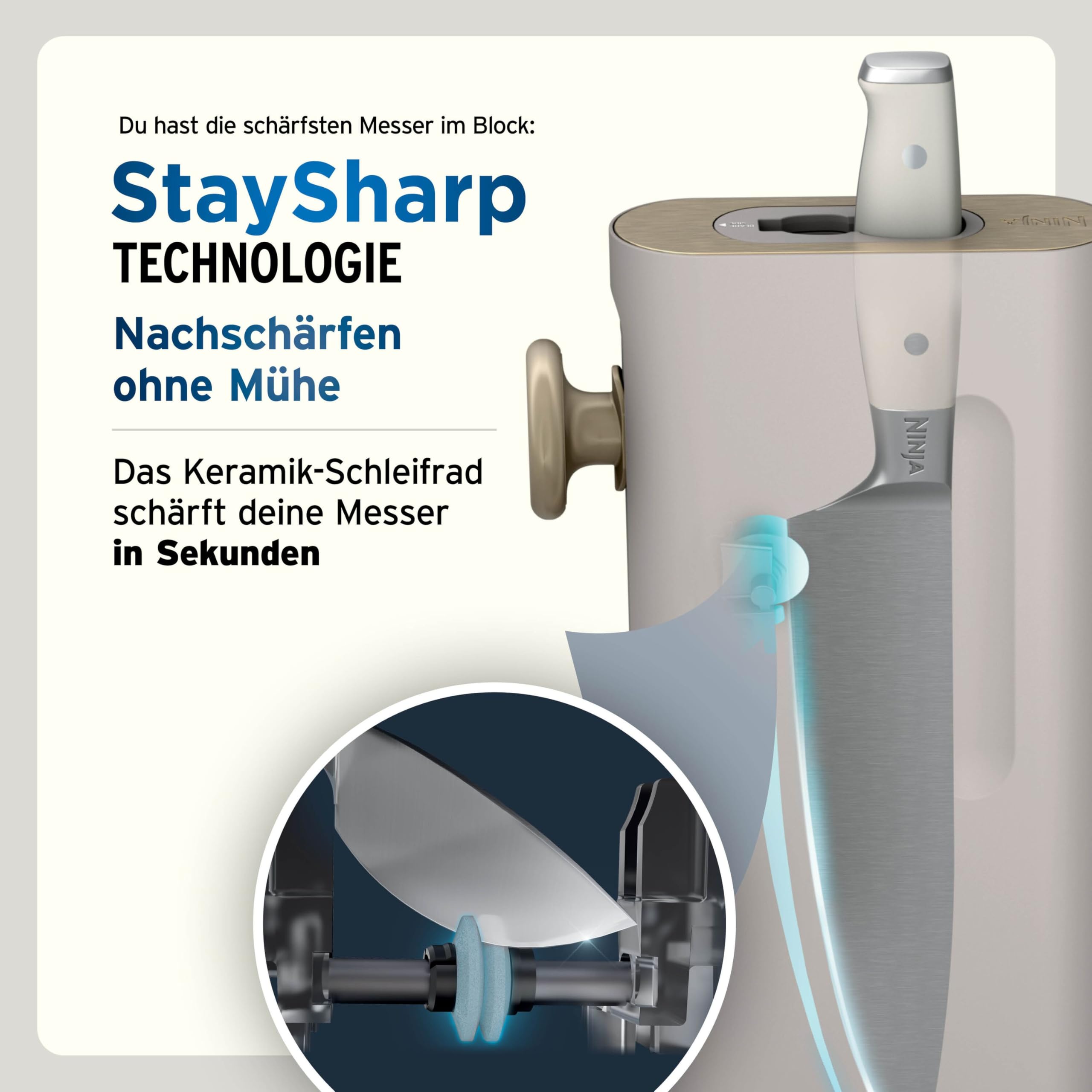Ninja StaySharp 13-teiliges Messerblock-Set mit abnehmbarem Messerschärfer – Steingold NK32013EUUKSD1