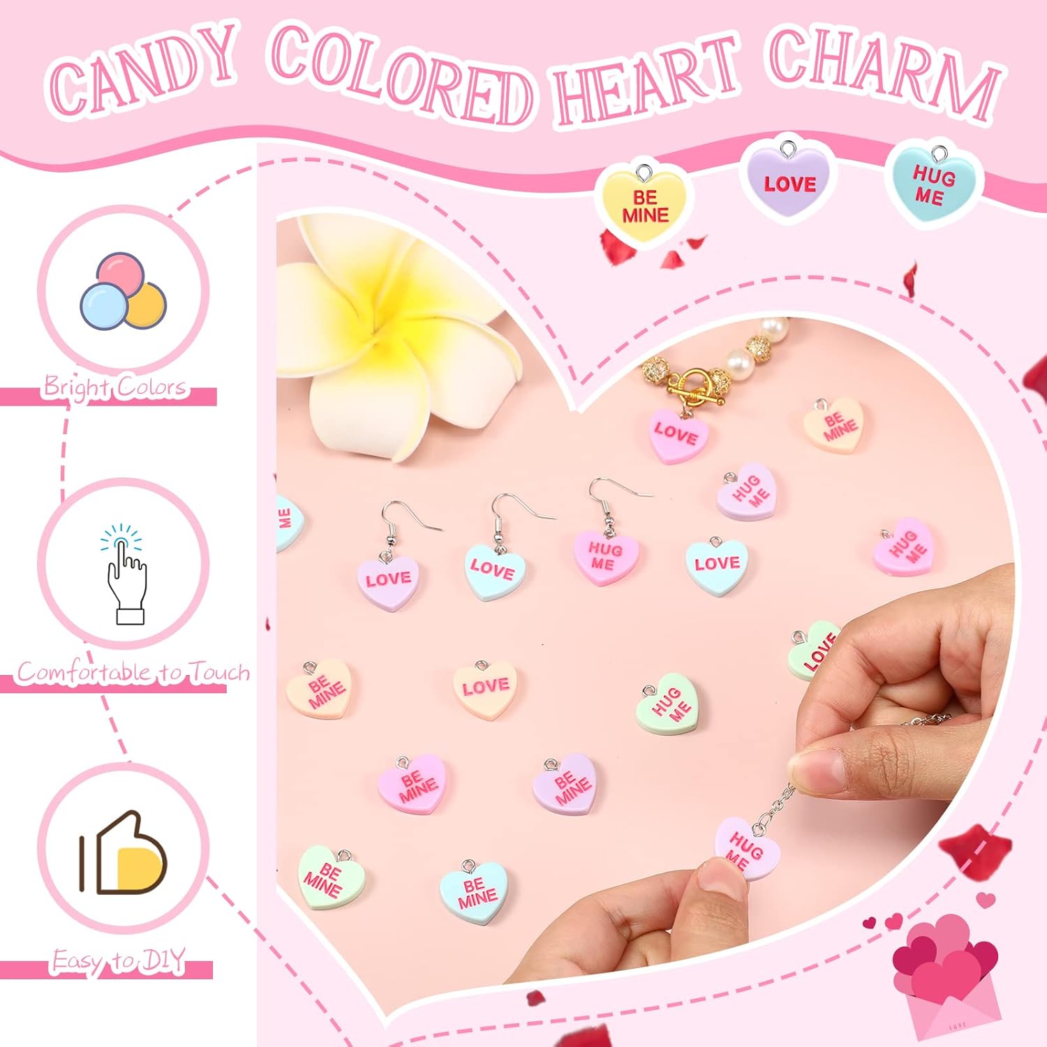 36 Pcs 6 Different Words Valentine's Day Candy Heart Charms Pendant DIY Heart Earring Charms Craft Supply for Jewelry Making - Image 3