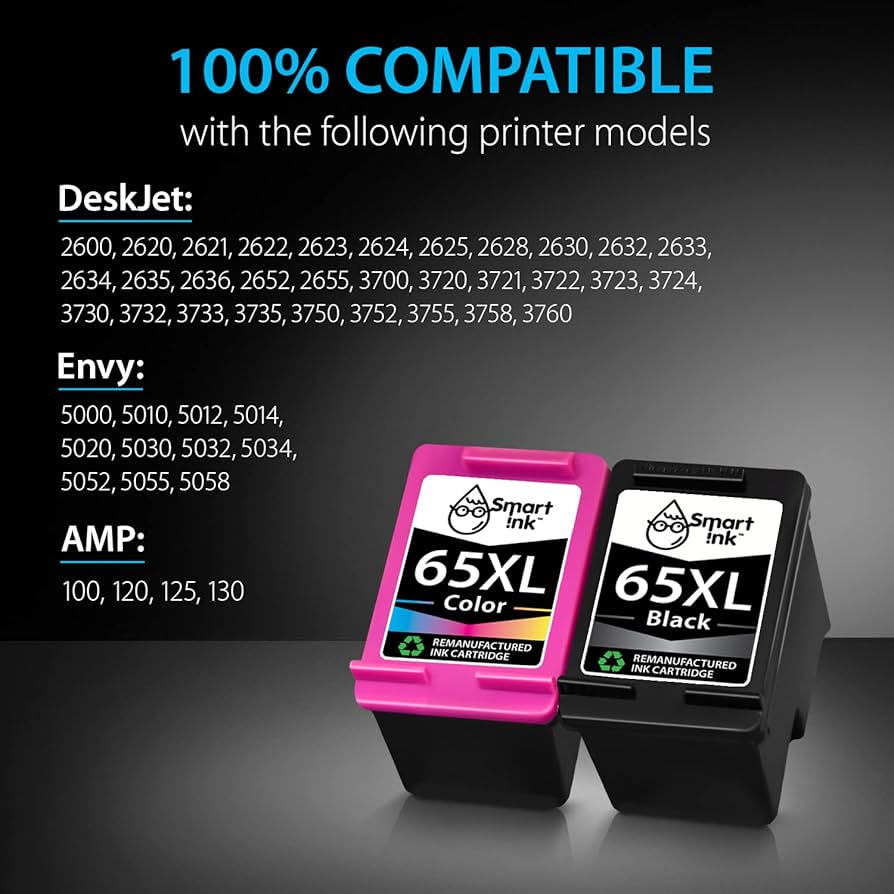 2-Pack 65XL Color Ink Cartridges Replacement For HP Printers - High Yield Remanufactured Tri-Color