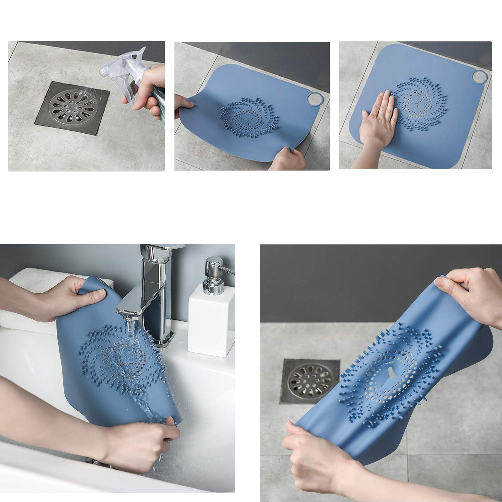 2 Filtri Scarico In Silicone Per Doccia E Lavello - Acchiappa Capelli Antiscivolo, 11x11 Pollici - Foto 9