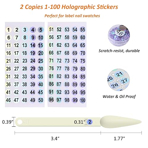 Miniatura 4 de 100 barras de muestra de uñas con calcomanías de números, puntas de estilete para exhibición de color de uñas, palos de práctica de esmalte de uñas