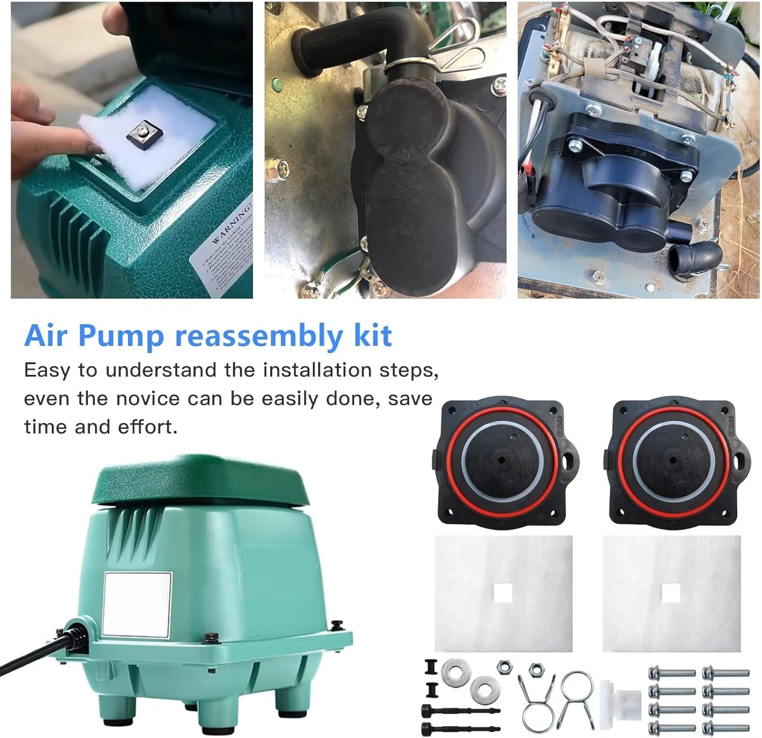 Air Pump Rebuild Kit Compatible with Clearstream CS103EL, Included Diaphram, Filter and Screws Kit
