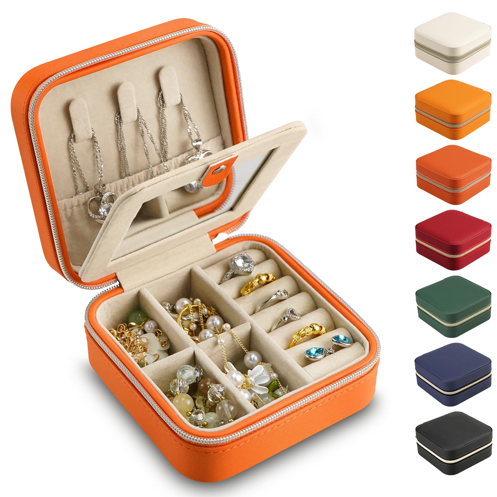Flayet Jewelry Box with Mirror, Jewelry Travel Organizer for Women Girls, Travel Jewelry Case, Bridesmaid Gifts Travel Essentials Accessories for Rings, Necklaces,Earrings (Orange)