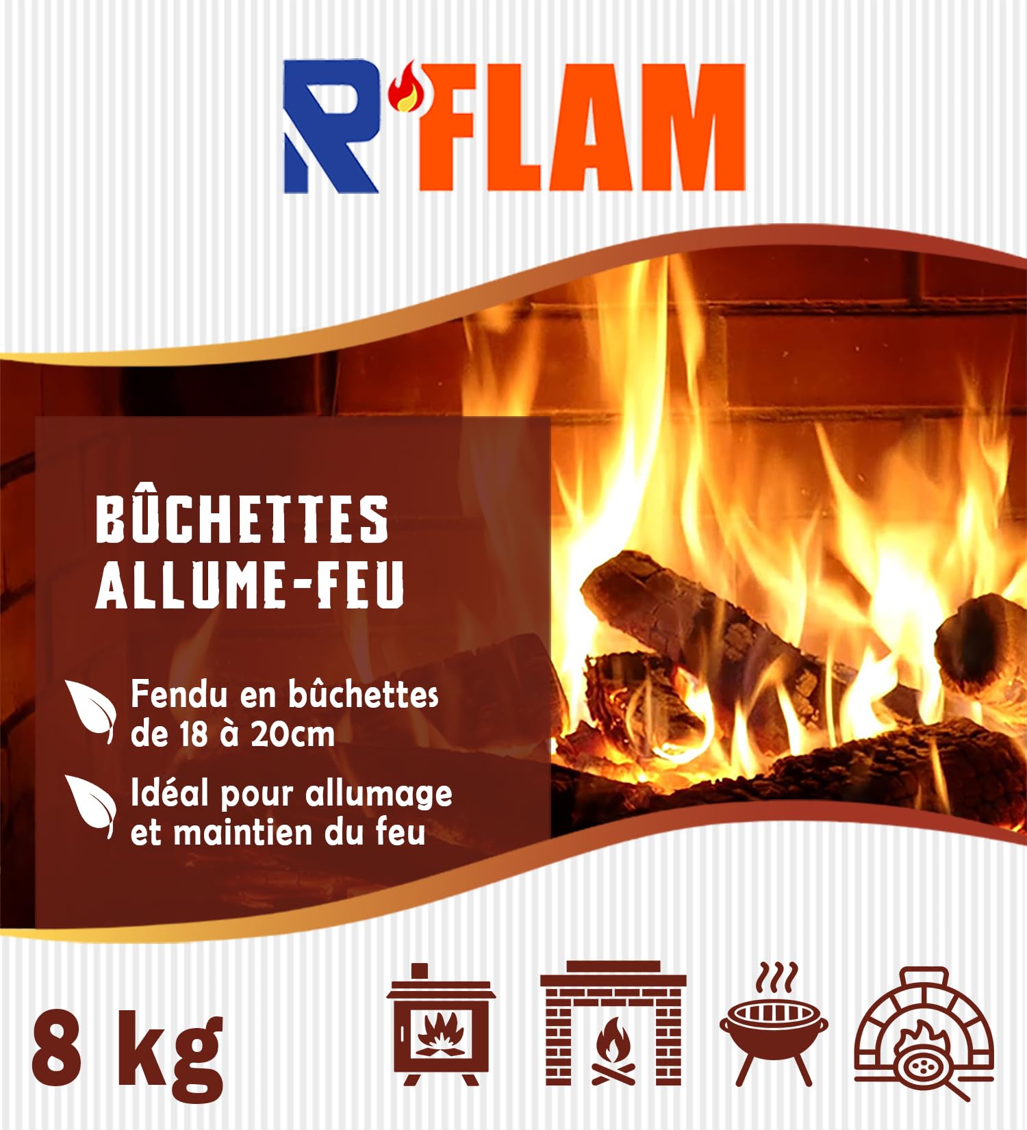 Bûchettes d’Allumage en Bois Naturel – Allume-Feu Écologique pour Barbecue, Brasero, Four à Bois, Cheminée, Poêle, Cuisinière – Allumage Facile & Rapide (8KG)