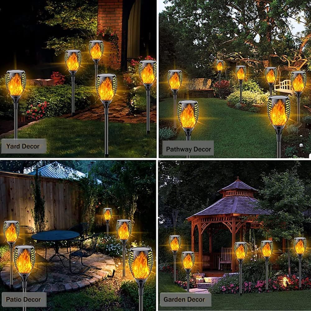 Swonuk 4 Pack Outdoor Solar Torch Lights, 33LEDs Solar Torches with Flickering Flame, Waterproof Tiki Torch for Outside Garden Patio Pathway Decorations, Auto On/Off Light