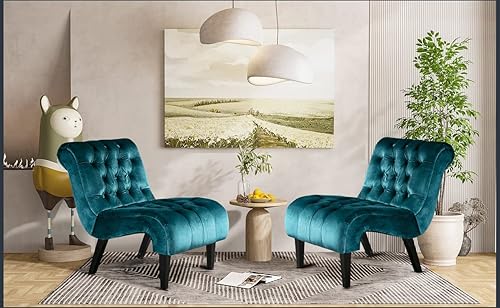 Miniatura 8 de KINFFICT Sillón decorativo de terciopelo para sala de estar, silla de ocio moderna con respaldo copetudo, silla auxiliar sin brazos para interiores,