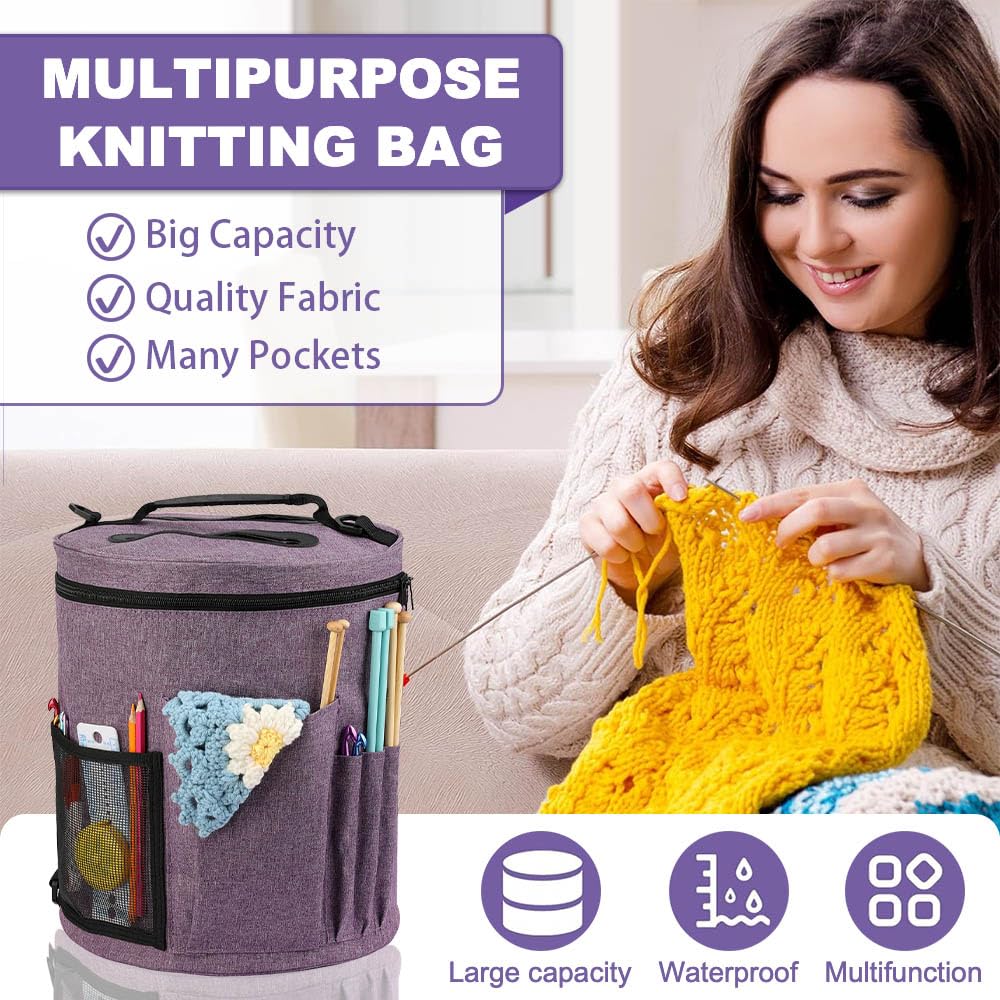 Lighterday Portable Craft Bag for Knitting & Crochet Accessories, Wool & Yarn Storage (Grey) - Image 3