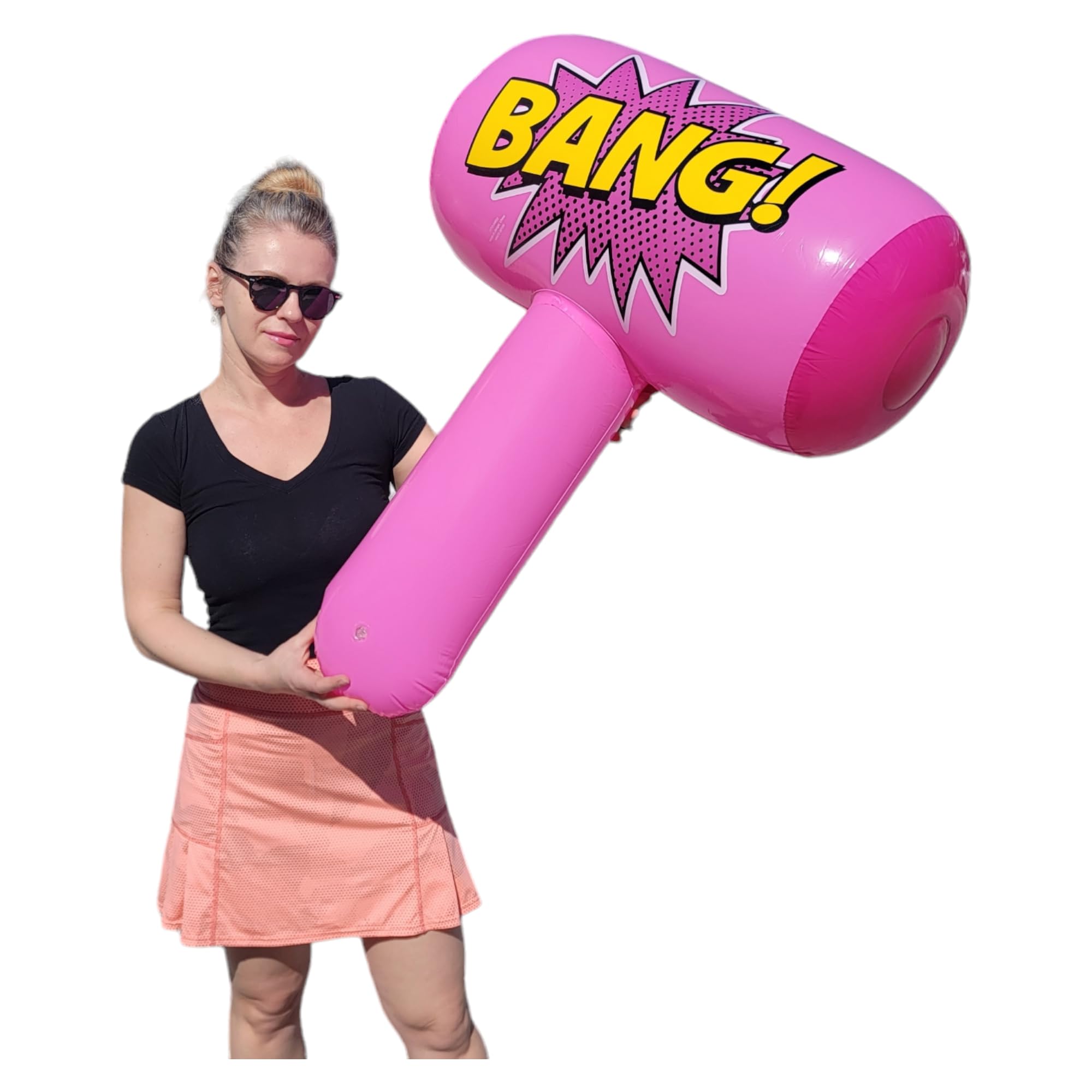 Zugar Land Colorful Jumbo Bang Mallet Inflate (36") Pink, Blue, Purple and Green Colors. Double-Sided Superhero Inflatable Big Bopper Hammer for Play Fights for Kids and Adults. (Pink)