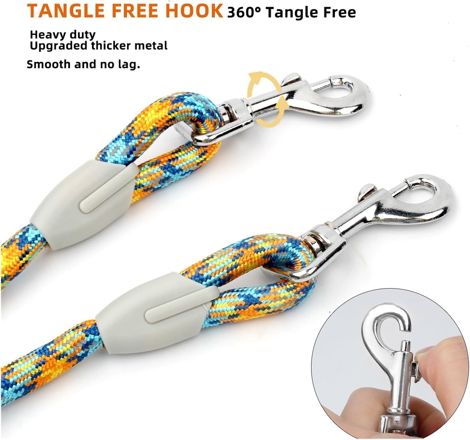 Dog Leash Double-Headed with Metal Buckle Traction Rope Outdoor Running & Training Strap ，Compatible for Collar and Harness(Blue,L(0.8x2000cm))