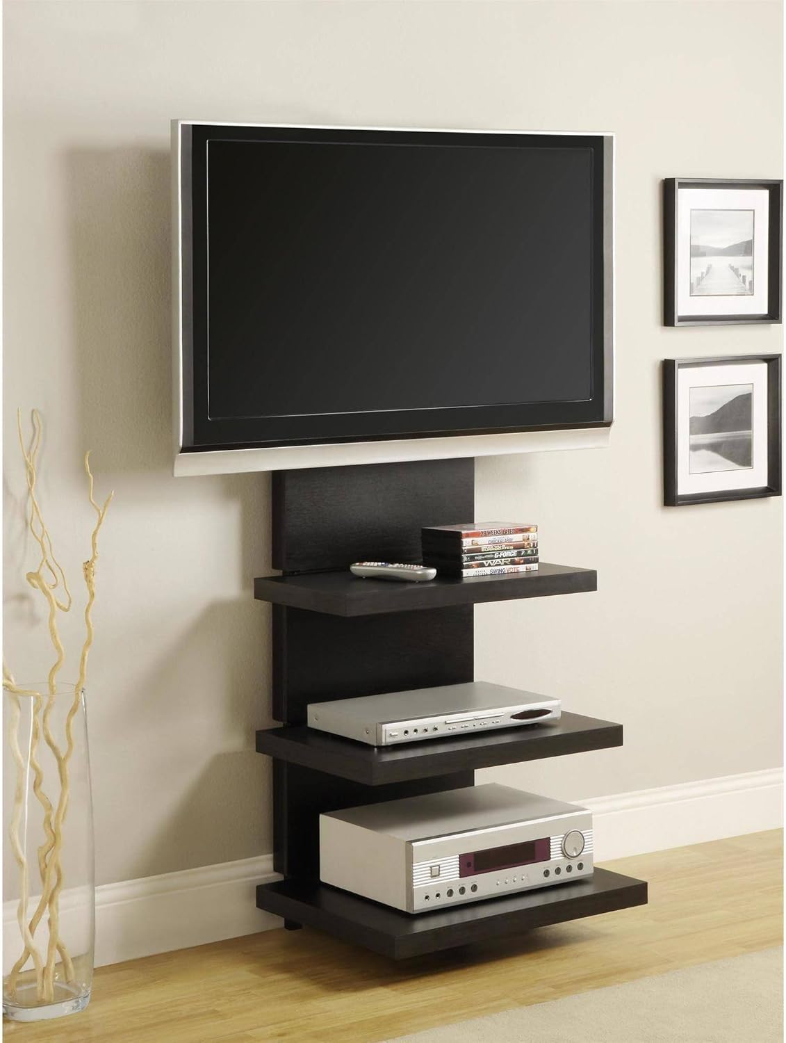 60" Adjustable Height, Wall Mount TV Stand with 3 Shelves