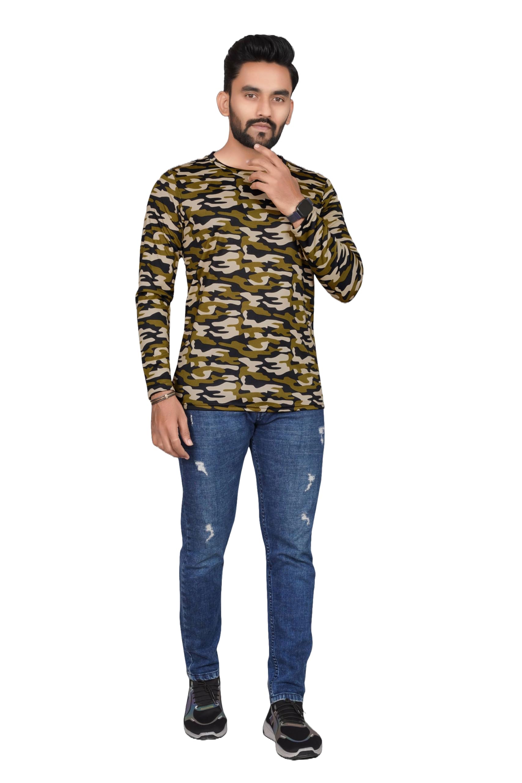 Men Military Camouflage Round Neck Polyester T-Shirt-image-36