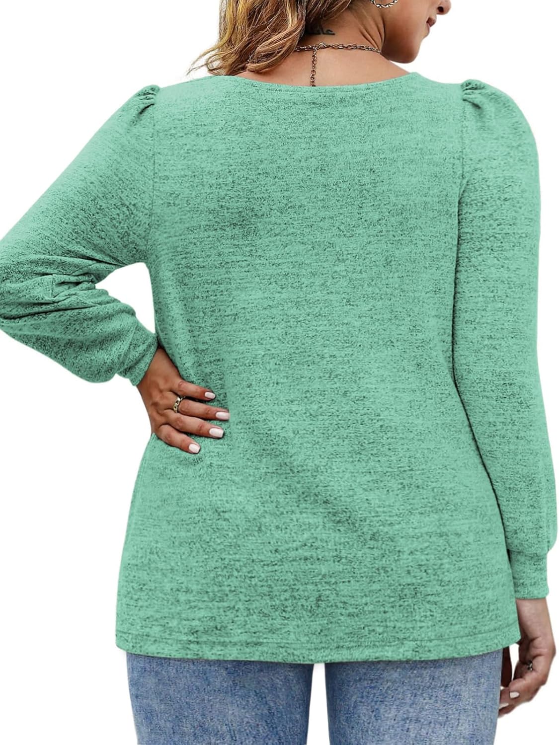 VOGRACE Womens-Plus-Size-Tops Crew Neck Puff Sleeve Shirts Casual Tunic Sweatshirts XL-5XL - Image 2