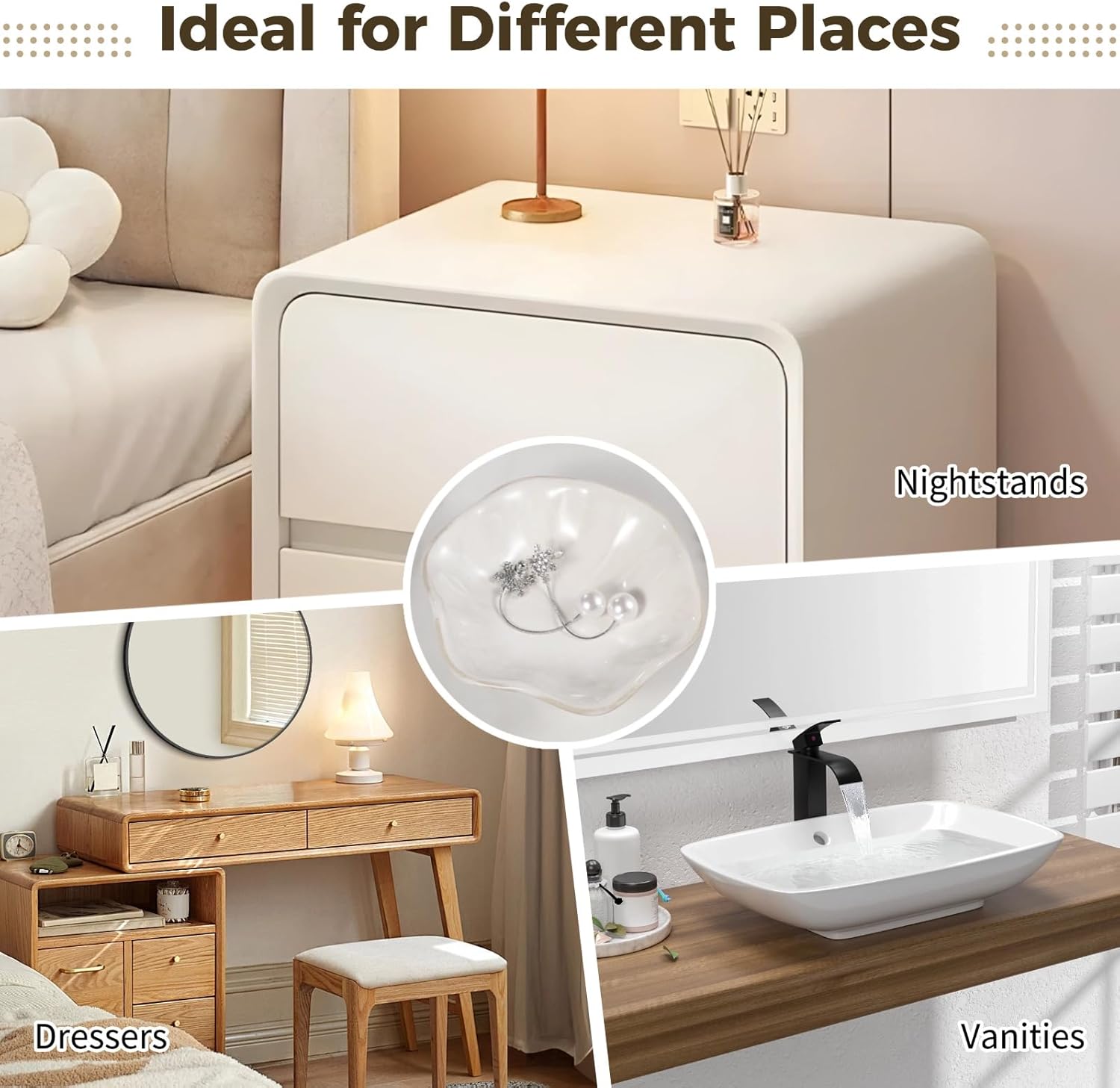 6 Pcs Ceramic Jewelry Dishes, Lotus Leaf Ring Dishes, Small Trinket Trays, White Pottery Plates, Gold-Trimmed Jewelry Holders, Cute Key Bowls for Nightstand Decor