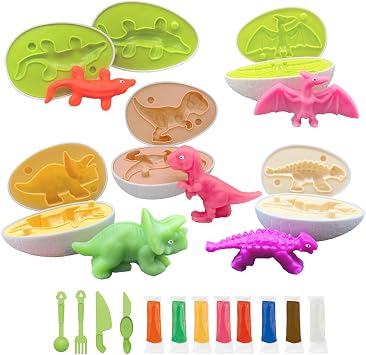 Yositochuan Dinosaur Eggs Dough Play Set, Dino Clay Molds for Kids Ages 3-8 | Non-Toxic Clay, Dinosaur Egg Molds, Fine Motor Educational Sensory Craft Toy, Easter birthday Christmas gift for boys girls