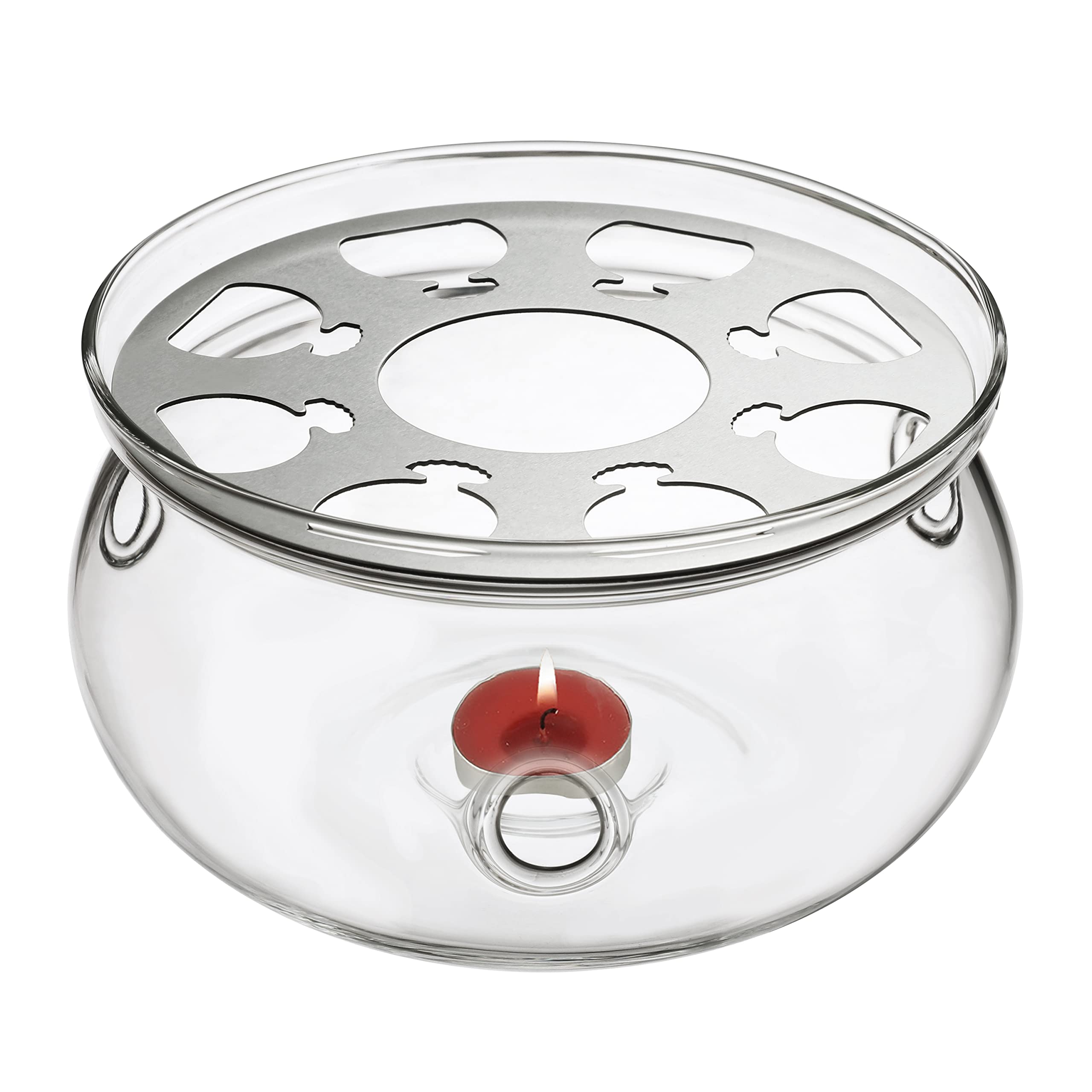 Chauffe-théière Universel En Verre Borax Avec Bougie - Support Acier Inoxydable, Diamètre 12,5 Cm, Pour Garder Le Thé Au Chaud