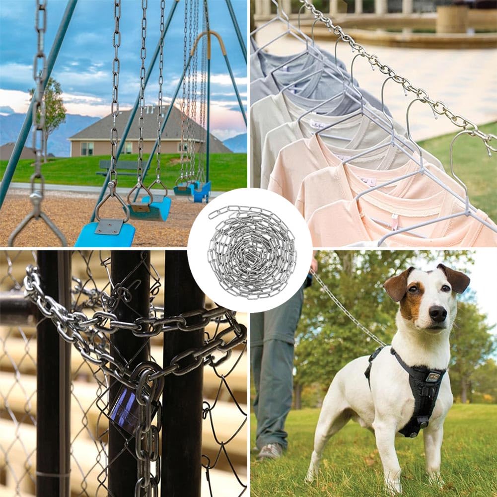 PINGEUI Lot de 2 Chaînes en Acier Inoxydable de 2 m, Avec Maillons Soudés en Acier et 4 crochets à visser, pour clôture, Promenade et Chaîne de Chien, Chaîne De Séchage, Épaisseur