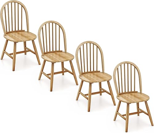 Safeplus Juego de 4 sillas de comedor de roble de 18 pulgadas, sillas Windsor de madera con respaldo de husillo para isla de cocina de campo