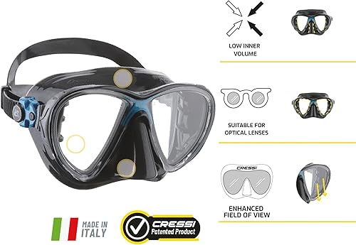 Miniatura 3 de Cressi Máscaras de buceo con lentes inclinados para mayor visibilidad hacia abajo evolución del aire y los ojos fabricadas en Italia
