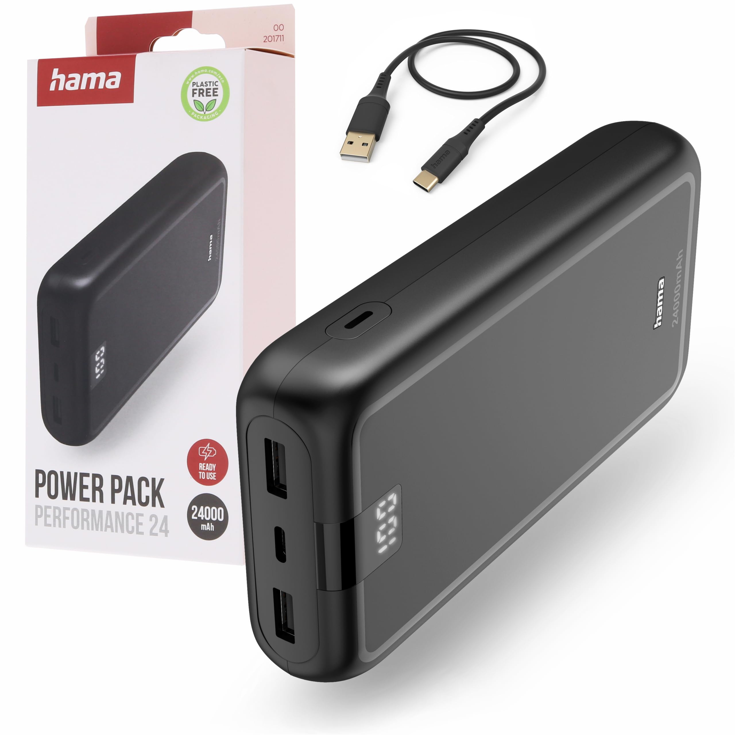Hama Power Pack 24000 mAh 2x USB A, 1x USB A (powerbank, power bank, szybkie ładowanie, podróżna, mały, lekki, do ładowania telefonu, ładowarka bezprzewodowa) antracyt