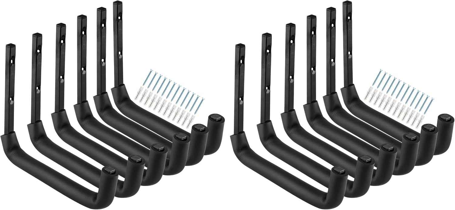 Garage Hooks, 10" Heavy Duty Garage Storage Tool Hangers, Wall Mount Storage Hooks for Garden Tools, Ladders, Bikes, Bulky Items (Pack of 2)