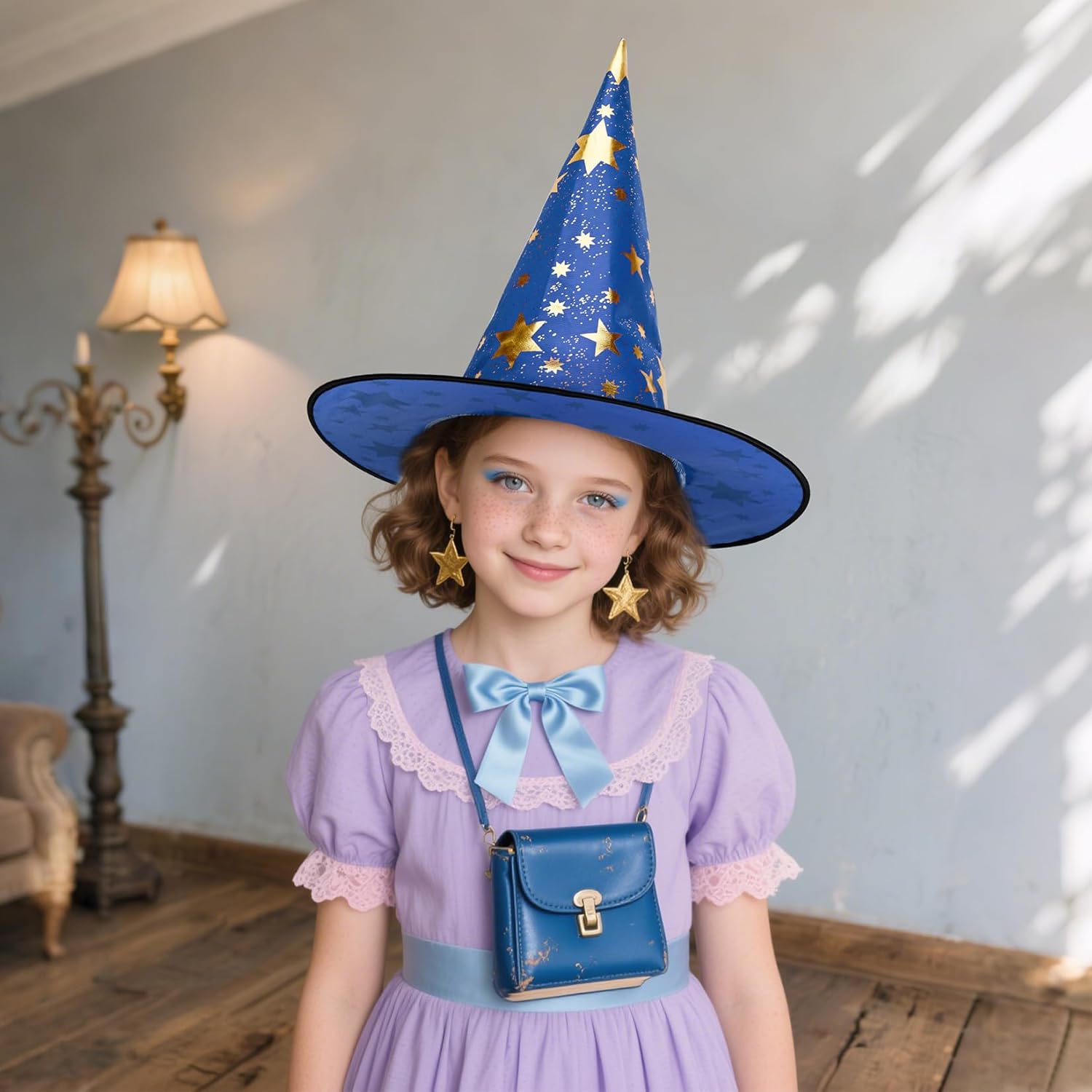 Century Star Kids Witch Hat Star Printing Wizard Hat for Boys Girls Halloween Hat Cosplay Party Decorations