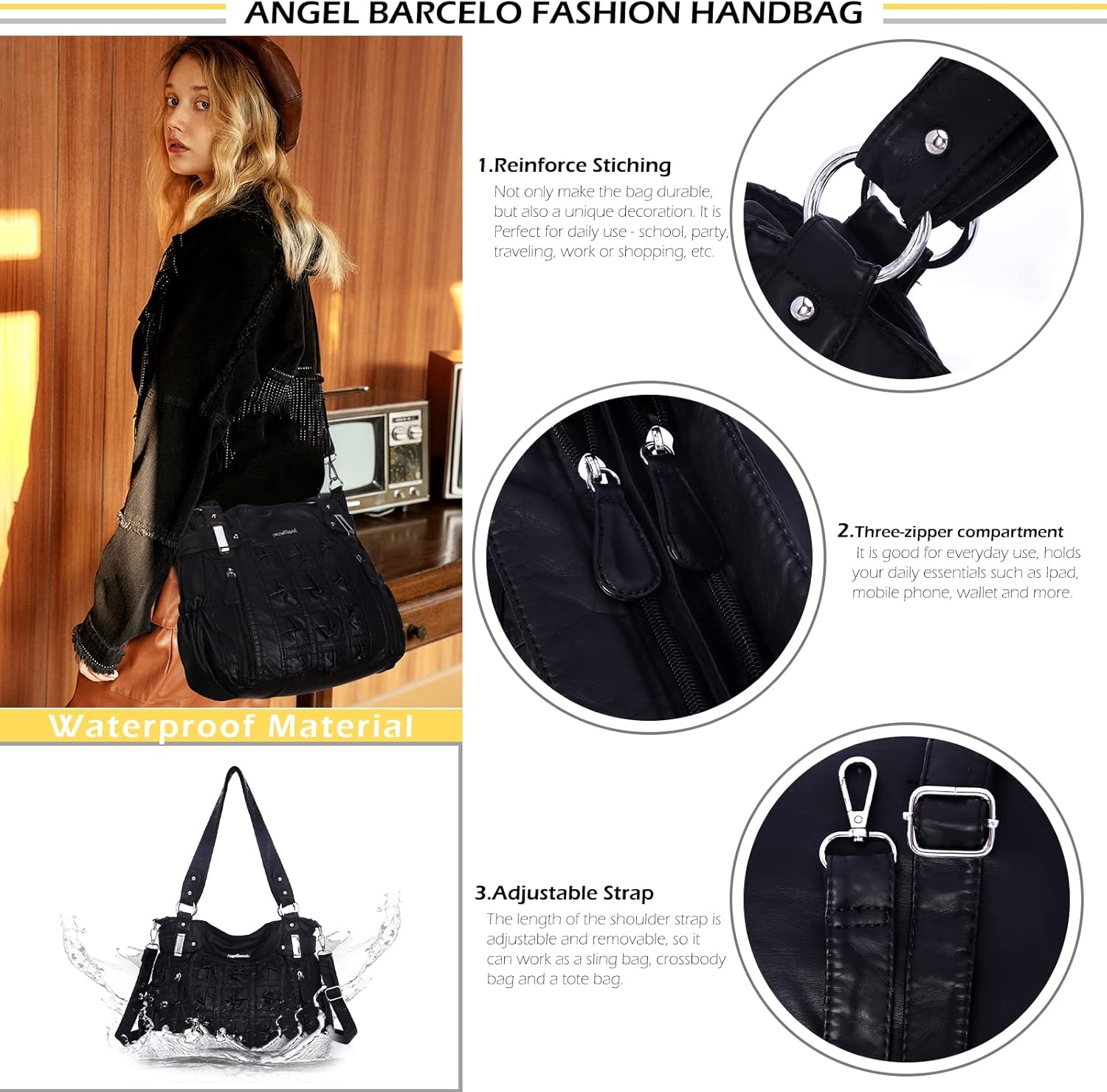 Angel Barcelo Large Purses for Women Soft PU Leather Hobo Bag for Women Shoulder Bag - Image 4
